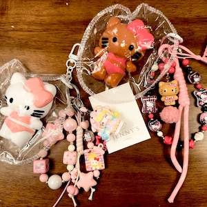 Squishy HK Kitty Cat Bundle Keychain: pink bikini HK in bag Bag Charm, Purse Charm, Squishy Charm