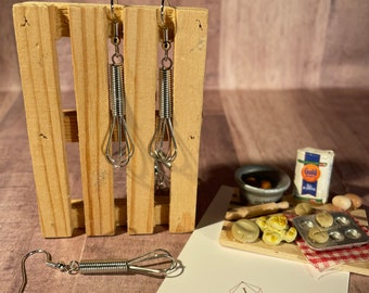 Mini Whisk Earrings: Silver Plated, Hypoallergenic Baking Jewelry
