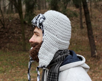 Christmas gift idea | Men’s and women’s crochet beard and beanie | Winter knitted face warmer for ski and snowboard