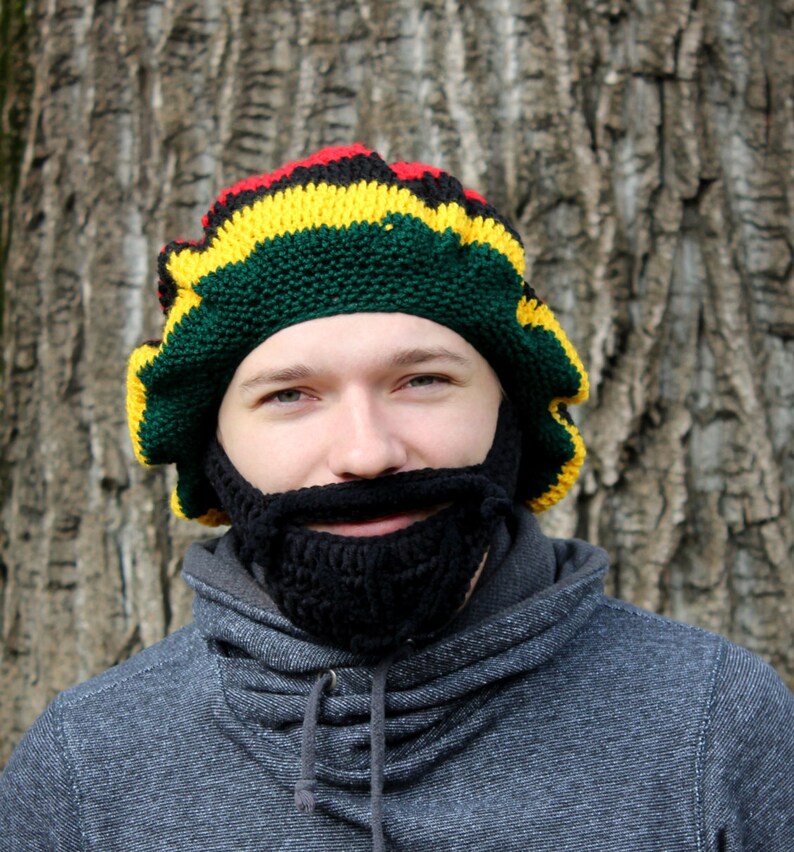 Mens Snowboard Ski Mask and Beanie Funny Knitted Beard and Etsy
