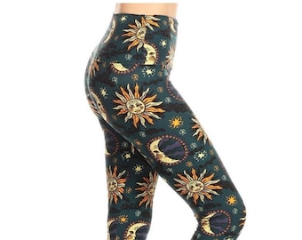 Celestial Sun & Moon Space Buttery Soft Leggings. Leggings. Lightweight Leggings. YOGA band leggings. Pants.