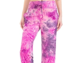 Pink & Purple Wide Leg Buttery Soft Lounge Pajama Pants. Leggings. Lightweight Leggings. Pants