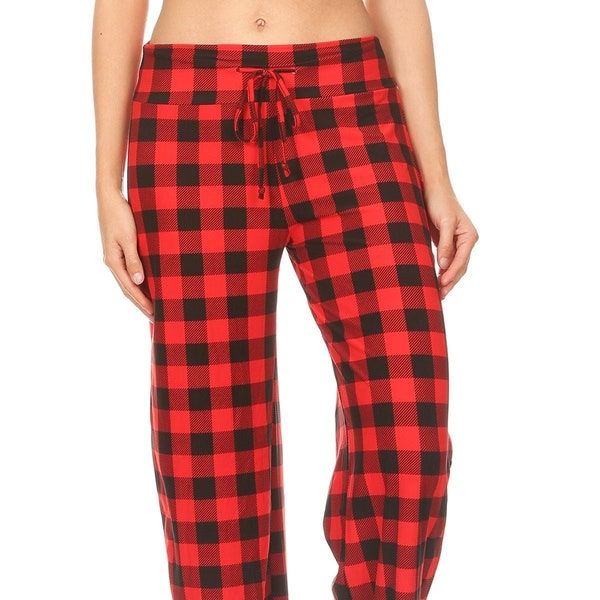 Red Black Buffalo Plaid Christmas Holiday Valentine Wide Leg Buttery Soft Lounge Pajama Pants Leggings Valentines Day Gift Gift for Her