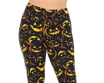 Pumpkin Jack o' Lantern Halloween Mommy and Me Buttery Soft Leggings. Leggings. Pants.