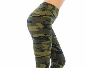Army Camouflage Print Highwaist Leggings Pants Sheer Side Panel GY13024