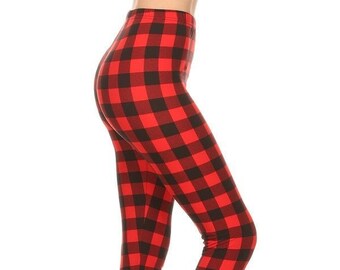 red plaid stretch pants