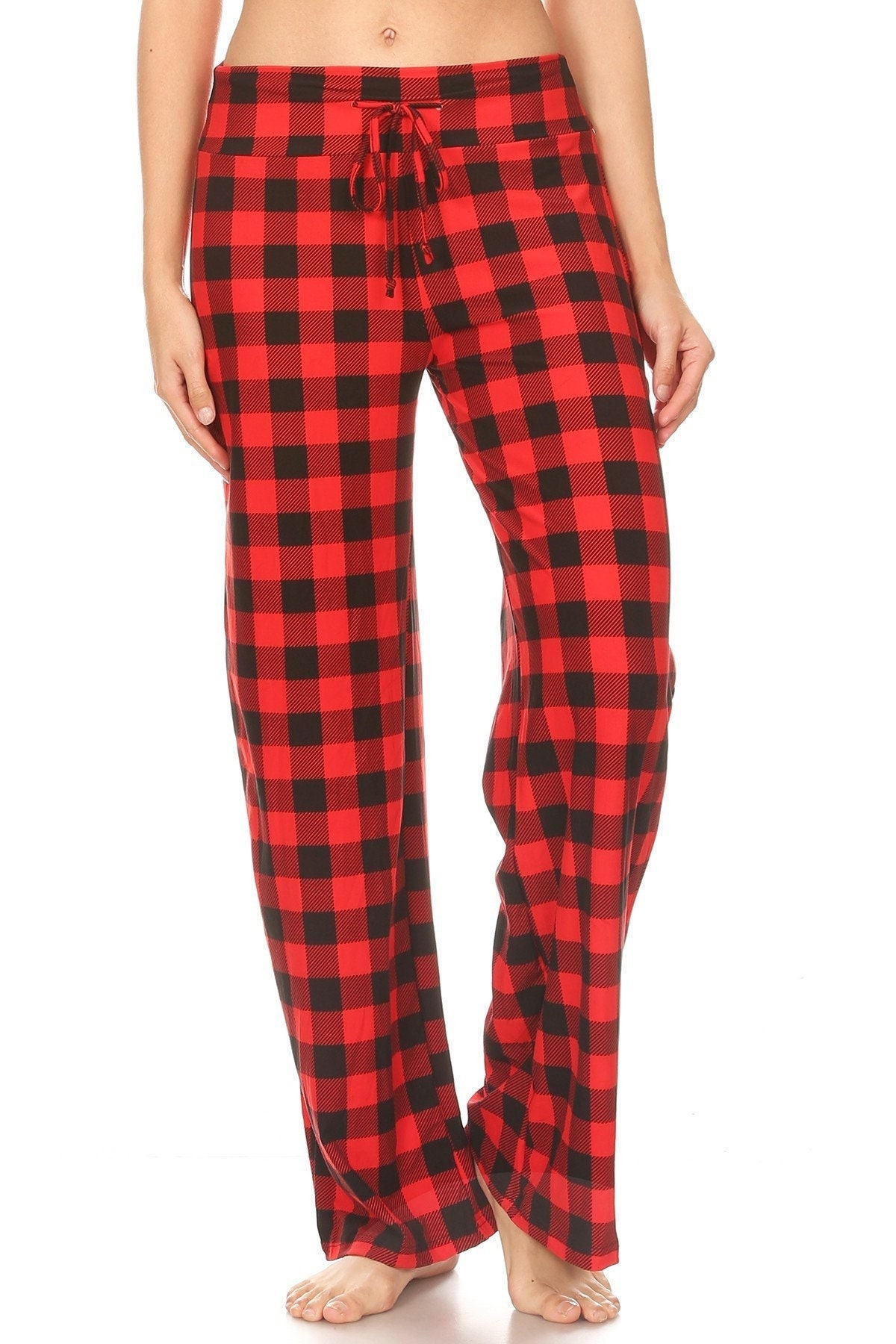 Red Black Plaid Women's Pajama Pants, Red Checkered Pjs, Red Pj