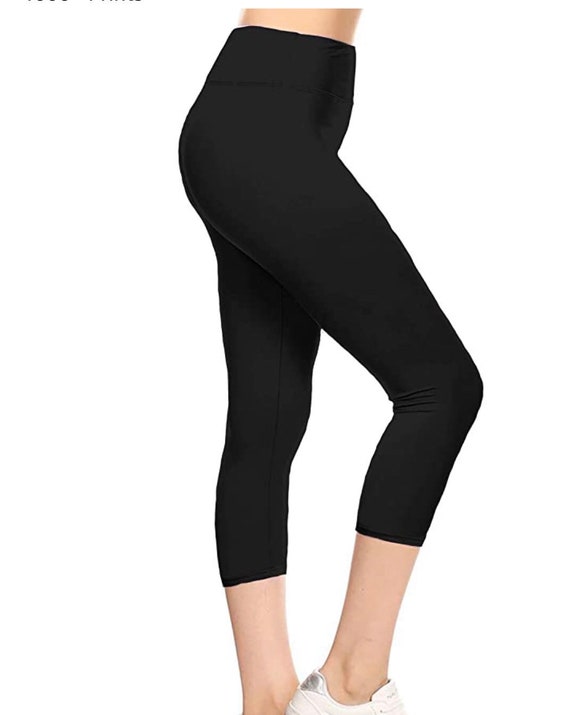 Solid Black Yoga 3 wide Yoga Band Capri Length Leggings Etsy