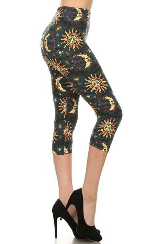 Sun & Moon Celestial Print Buttery Soft CAPRI Leggings 