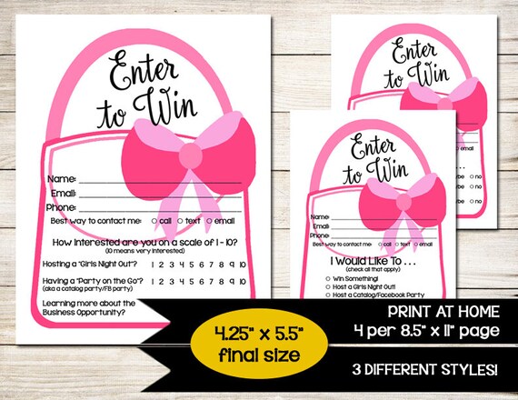 bags enter to win raffle ticket drawing slip door prize form guest survey contest entry sheet vendor event purse enter to win flyer