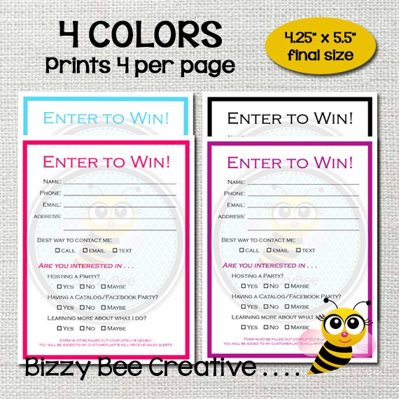 ENTER TO WIN Raffle Ticket Drawing Slip Door Prize Form | Etsy