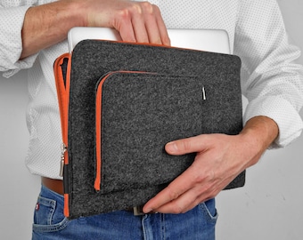 FELT LAPTOP COVER orange zipper macbook sleeve 15 inch laptop case all sizes from small tablet up to 13, 15, 17 inch laptops mens gift