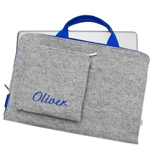 PERSONALISED Name Laptop Felt Sleeve Custom Monogram Embroided MacBook Case with Hands Blue Zipper perfect customisable gift