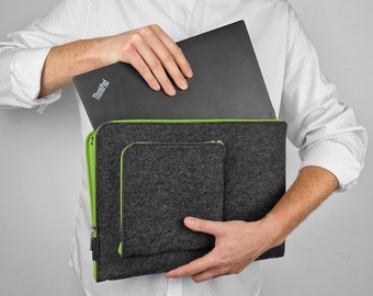 FELT LAPTOP COVER with Green Zipper MacBook Air 13 M3 Sleeve 15 inch Laptop Sase all sizes from small tablet up to 13, 15, 17 inch laptops