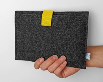 iPad Felt Sleeve Tablet Case Dark Grey Felt Yellow Buckle All Sizes Avaliable All iPads and Tablet models