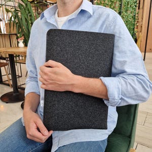 DARK GREY FELT Laptop Sleeve Vertical MacBook Cover Handmade Laptop Case all Sizes Avaliable All Mac Models Air, Pro, 13, 15, 16 inch Case