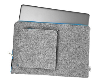 MACBOOK FELT SLEEVE Extra Pocket Light Blue Zipper All Sizes MacBook Air 13, Macbook Pro 15 inch Customisable Laptop Case Notebook Cover
