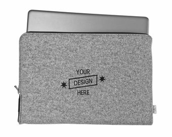 PERSONALIZED MACBOOK SLEEVE with colour zipper and embroided company logo, light grey felt laptop case with emroidery wholesale prices