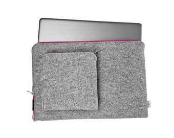 FELT LAPTOP COVER pink zipper macbook sleeve from gray felt all sizes avaliable with pocket for wires 15 inch laptop