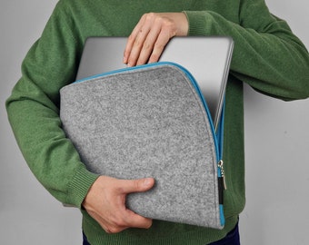 MACBOOK PRO, AIR Sleeve Felt Cover Laptop All Sizes 11, 13, 15, 16 inch notebook case with light blue zipper christmas gift