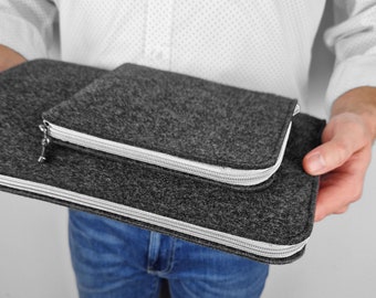 MACBOOK PRO 16 Sleeve Laptop Cover Dark Gray Felt and White Zipper All Sizes Avaliable Custom Made MacBook Case all Mac Models