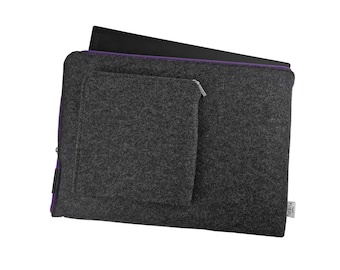 MACBOOK SLEEVE Felt Laptop Cover Case Dark Gray Felt and Violet Zipper Extra Charger Pocket All Sizes Avaliable unique gifts