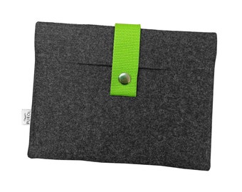 GREEN BUCKLE iPad Felt Sleeve Tablet Case All Models Dark Grey Felt Cover Handmade All Tablets