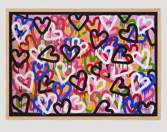 Acrylic abstract PAINTING on canvas POP-ART hearts Colorful large Home decor Handpainted love art 100 x 70 cm