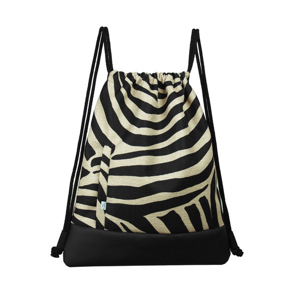 RUCKASACK ZEBRA Hipster Turnbeutel Leder Sack Tasche Schwarz Tasche Urban Style