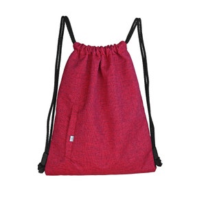 DRAWSTRING BACKPACK Hipster Sack Bag Vegan Back Pack Fuchsia Fabric Capacious Urban Drawstring Bag Zipper Closed Pockets
