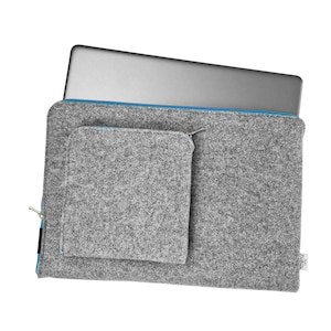 MACBOOK FELT SLEEVE Extra Pocket Light Blue Zipper All Sizes MacBook Air 13 M3, Macbook Pro 16 in M4 Customisable Laptop Case Notebook Cover