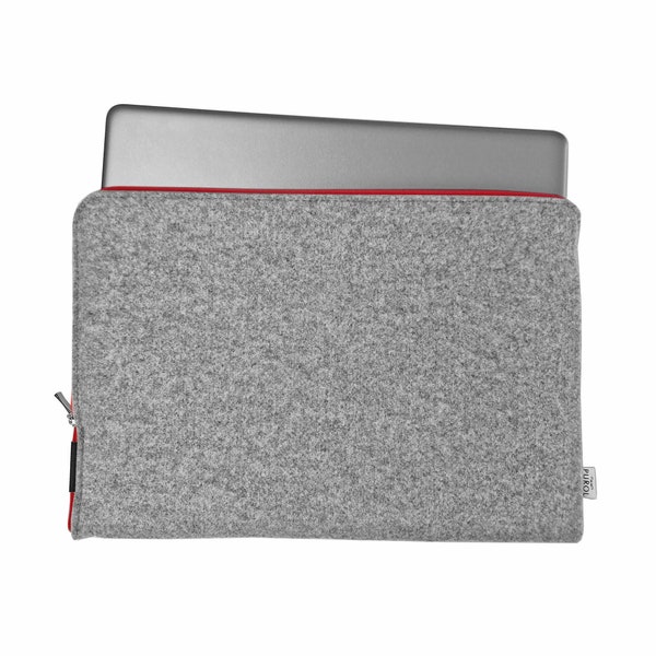 LAPTOPTASCHE MacBook Schutzhulle aus grau Filz rot reissverschluss 13, 15, 18 zoll Laptop