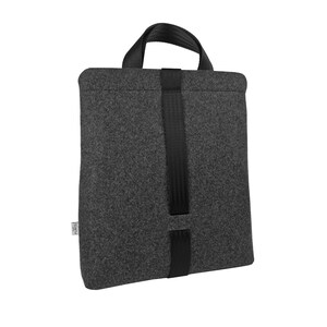 FILZ UMHÄNGETASCHE Laptoptasche dunkelgrau Filz Umhänge- und Handtasche nimmt 15 Zoll Laptop schwarz verstellbar lange Tragegurt Auto mit Reißverschluss geschlossen