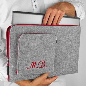 MONOGRAM Personalised Laptop Sleeve Red Zipper Custom Name Monogram or Initials All sizes All MacBooks Felt Case Perfect Gift afbeelding 1