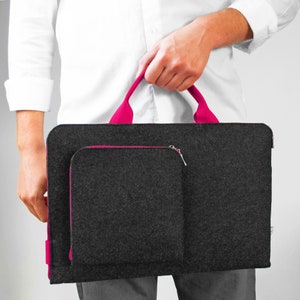 FUCHSIA HANDLE and Zipper Laptop Felt Sleeve MacBook Felt Cover with Pocket All Sizes Laptop Models Customisable Handmade Case Mac Air 13 M3
