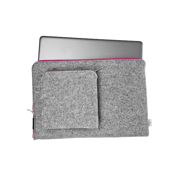 FELT LAPTOP COVER pink zipper macbook sleeve from gray felt all sizes avaliable with pocket for wires 15 inch laptop