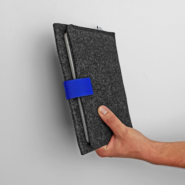 TABLET DARK GREY Felt Sleeve Blue Nap iPad Case All Sizes All Tablet Models Handmade Cover Perfect Gift