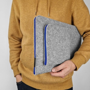 FELT LAPTOP COVER macbook sleeve, 13, 14, 15 and 16 inch laptop all sizes avaliable All Mac Models gray cover with blue zipper Mac Air 13 M3