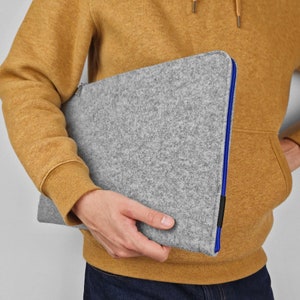 MACBOOK AIR 13 Felt Sleeve Laptop Cover All Sizes Avaliable Blue Zipper Gray Felt Handmade Mac Air 13 and 15 M3 Case Unique Christmass Gift