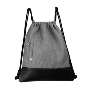 DRAWSTRING BACKPACK Vegan Sack Bag Urban Back Pack Hipster Dark Grey Drawstring Bag Zipper Closed Pockets Unisex Bag Cotton Lining Etsy UK