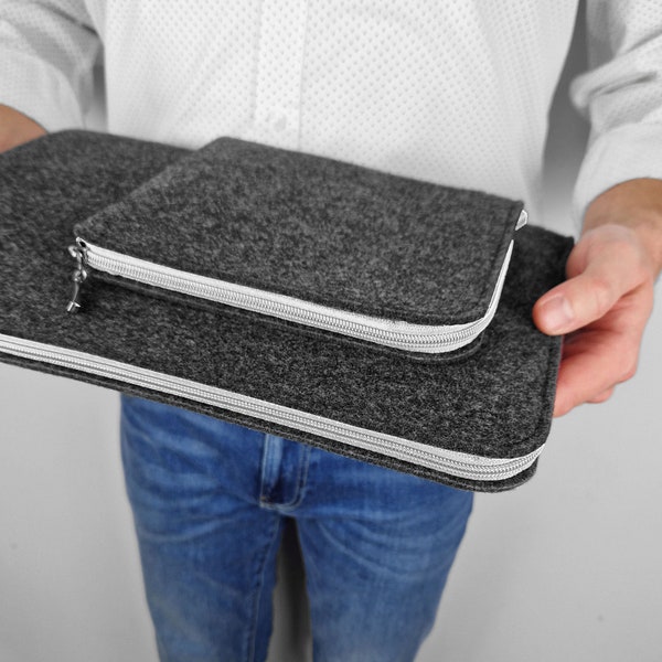 Funda para portátil MACBOOK PRO de 16 pulgadas, fieltro gris oscuro y cremallera blanca, todos los tamaños disponibles, funda para MacBook hecha a medida, todos los modelos de Mac