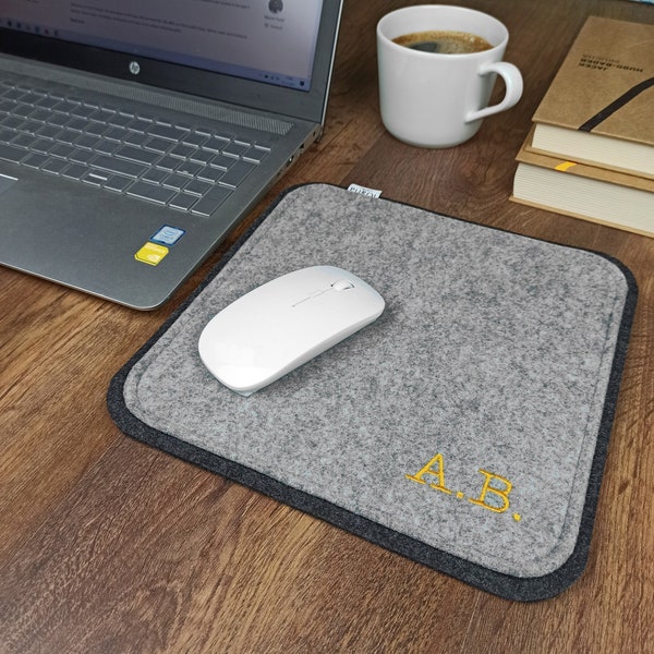 PERSONALISED MOUSE PAD Felt Mouse Pad with Embroided Monogram Name or Initials Perfect Personalised Gift Mouse Mat