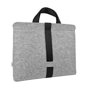 FELT SHOULDER BAG grey crossbody bag with black car belt strap takes 15 inch laptop zipper closed handbag inside pockets image 3