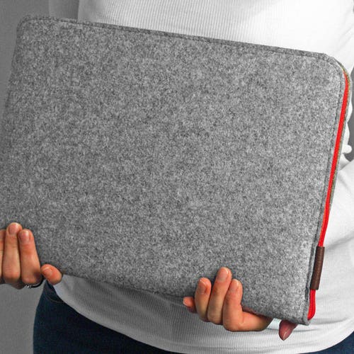 FELT LAPTOP SLEEVE 01 Yellow Zipper Gray Felt Laptop Cover Etsy