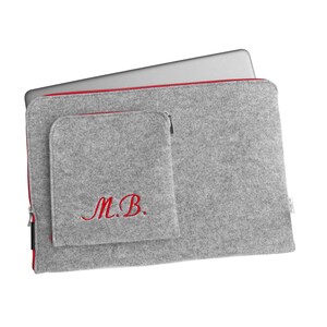 MONOGRAM Personalised Laptop Sleeve Red Zipper Custom Name Monogram or Initials All sizes All MacBooks Felt Case Perfect Gift afbeelding 2