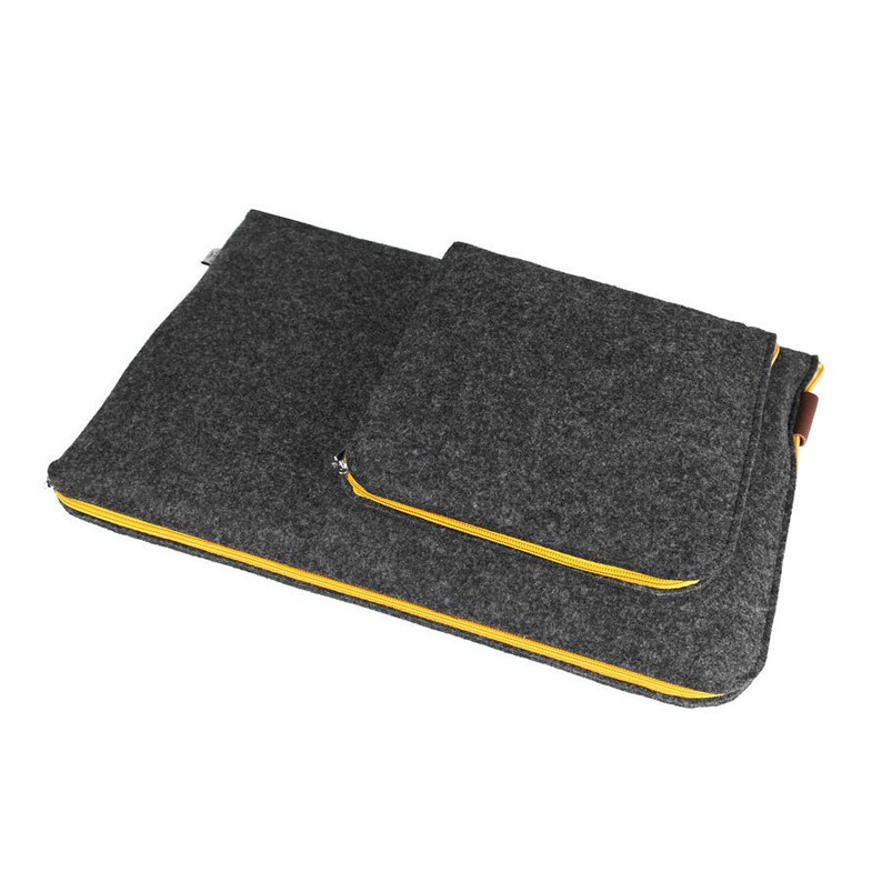 FELT LAPTOP COVER 02 Macbook Sleeve Dark Gray Felt With Yellow Etsy
