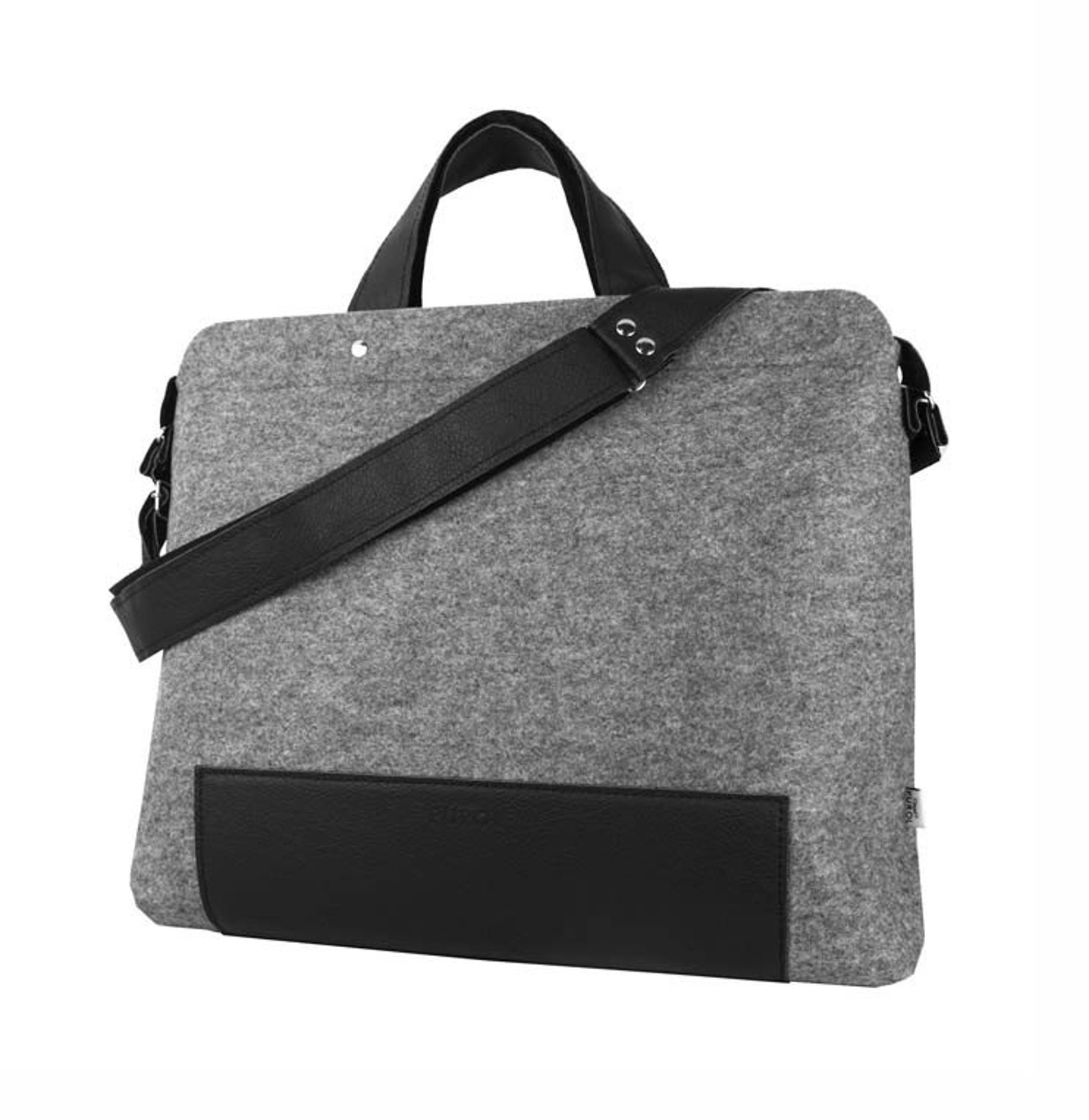 LAPTOP BAG gray felt black leather shoulder bag unisex handbag Etsy