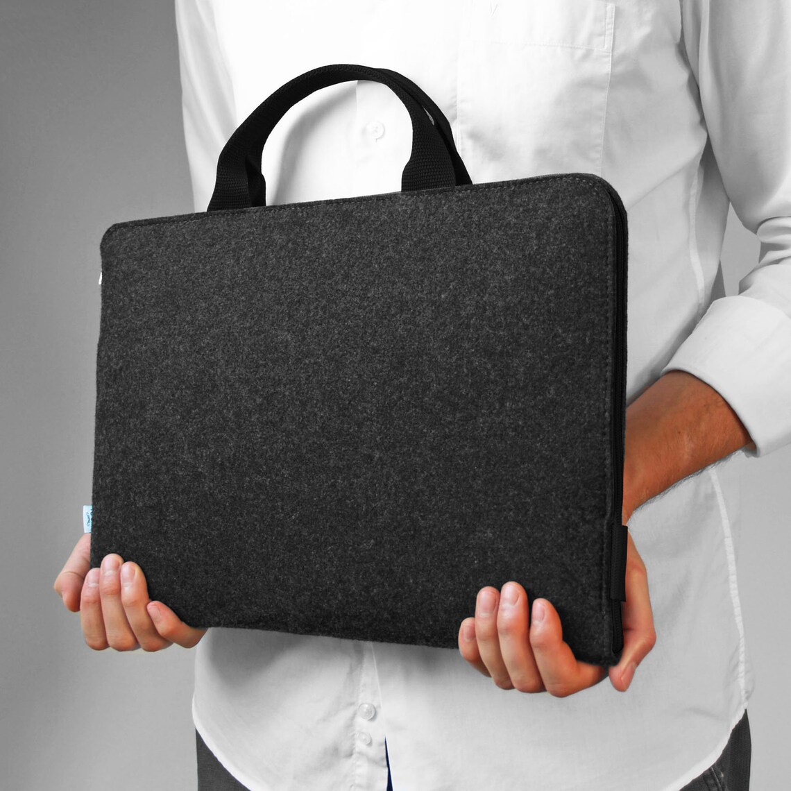 BLACK ZIPPER Laptop Sleeve With Handle Dark Grey Macbook Case Etsy