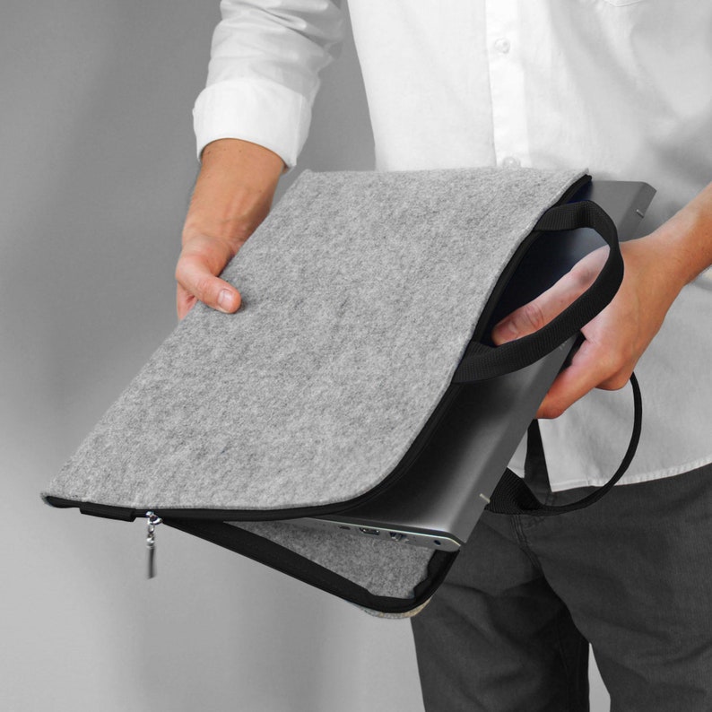 LAPTOP SLEEVE FELT Case with Black Zipper and Hands Customisable All Sizes Avaliable MacBook Cover Perfect Gift for Him image 4