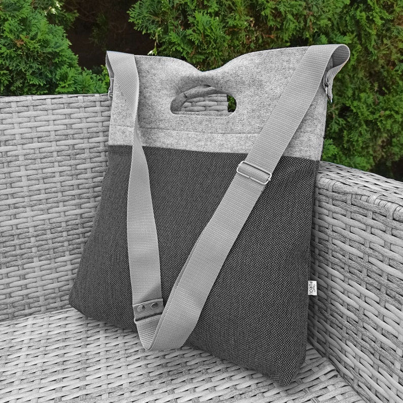 SHOULDER BAG Tote Felt Bag for women with zipper and pockets grey casual style bag image 3